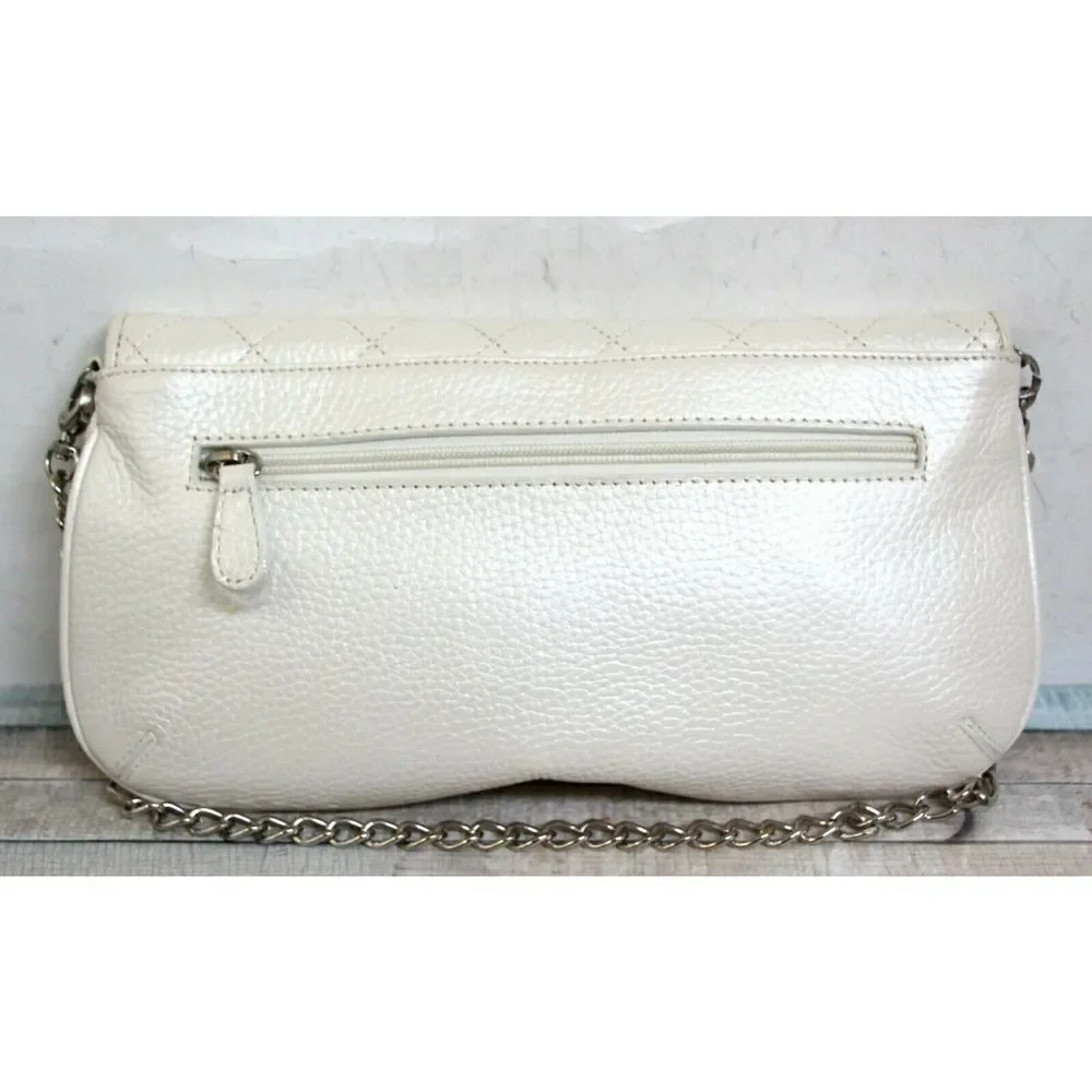 Arrow QUILTED STUDS PEARL IVORY GENUINE LEATHER FLAP SHOULDER BAG PURSE CLUTCH